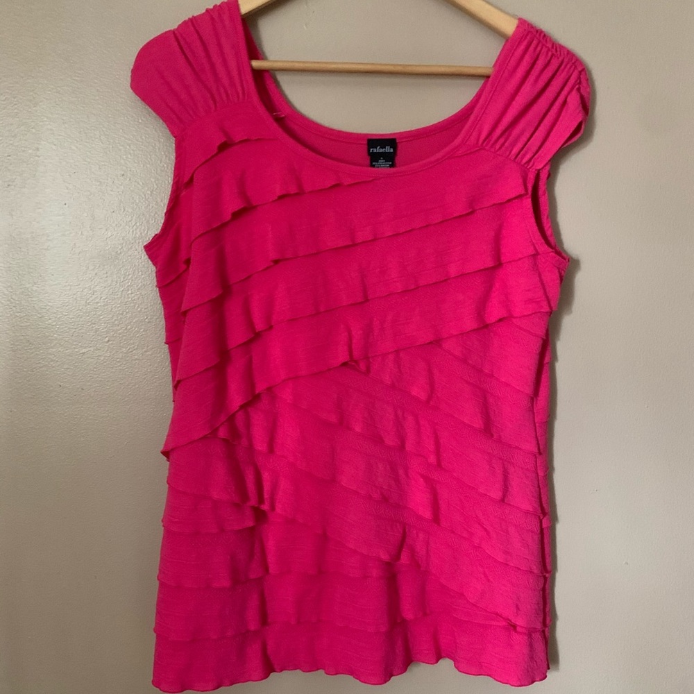 Rafaella cap sleeve ruffled top hot pink